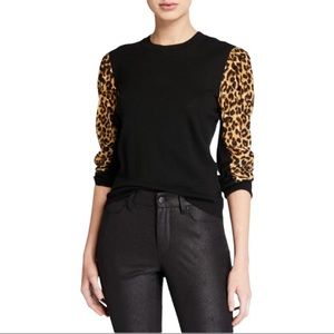 Veronica Beard- Adler mixed media sweater- black/leopard